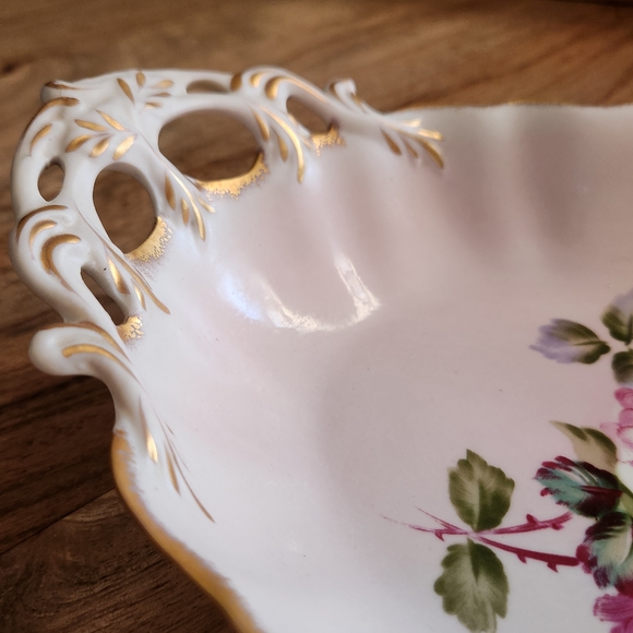 Vintage Floral I. Godinger Porcelain Dish With Gold Trim - Picture 8 of 10